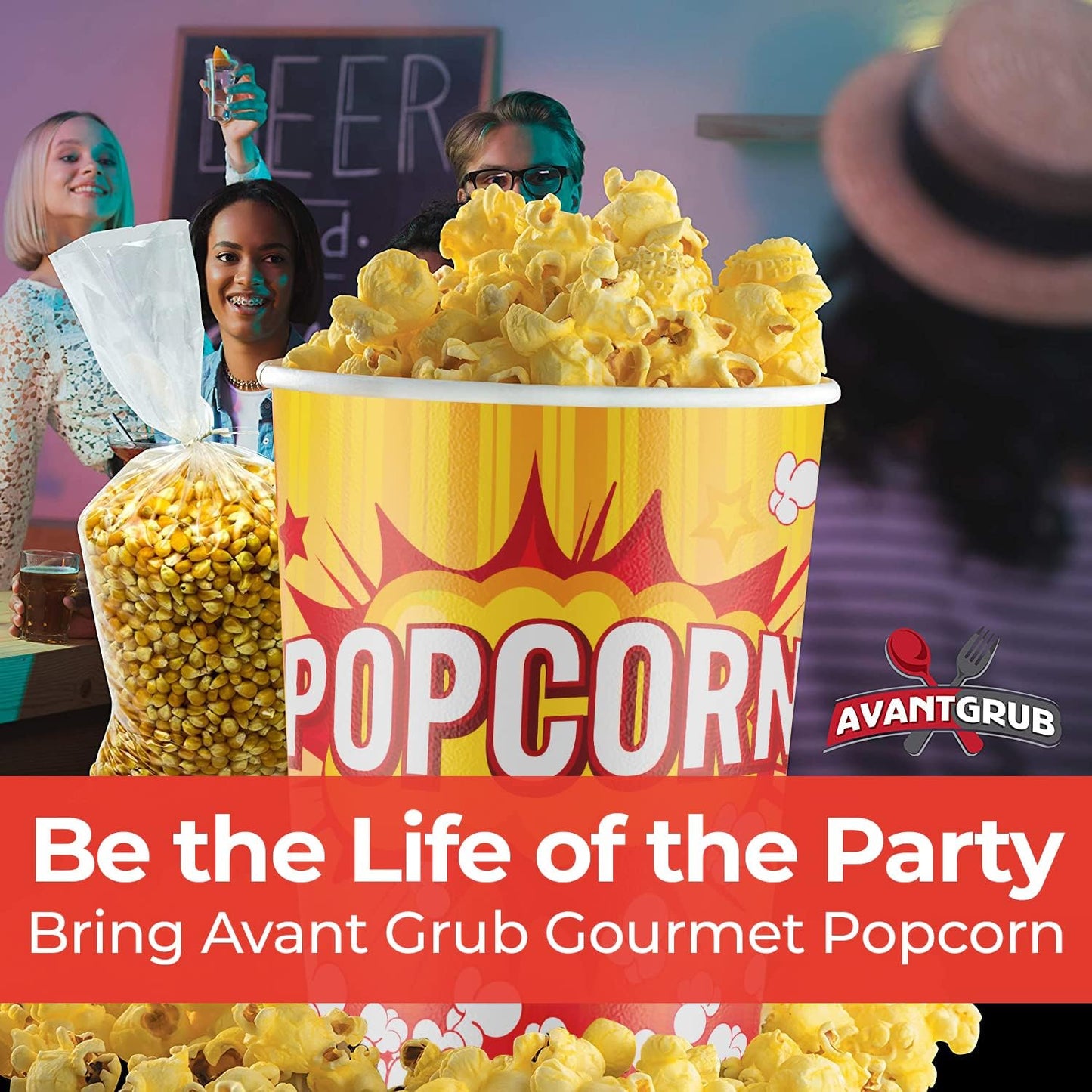 Leakproof, Super Durable 32oz Popcorn Cups 5 Pack. Grease-Proof Disposable Pop Corn Tubs With Cool Design Are the Ultimate Movie Theater Accessory. Large Containers Great for Any Party or Event