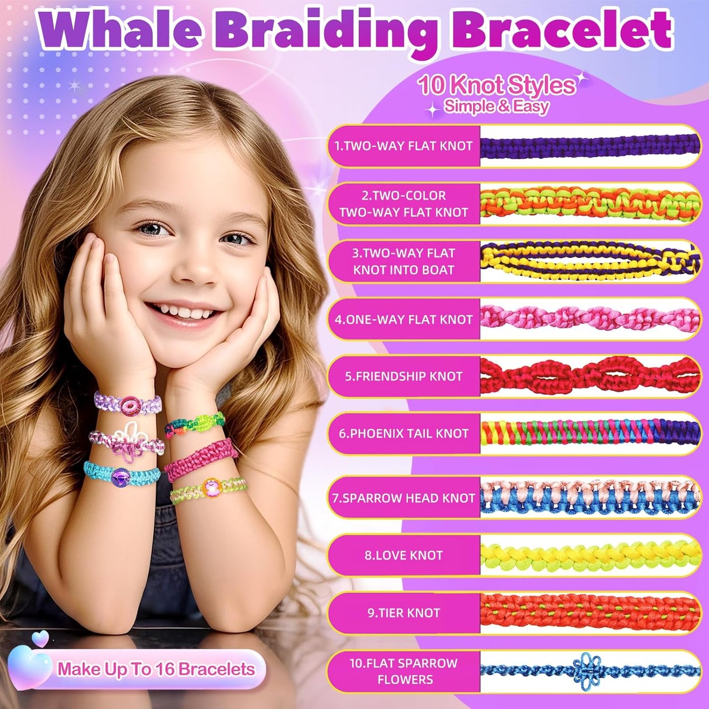 Euclidean Cube Friendship Bracelet Making Kit for Girls, Purple Whale Shaped Jewelry Making Kit for Girls Ages 8-12, DIY Arts and Crafts String Maker Tool, 7 8 9 10 11 12 Years Old Girl Birthday Gift