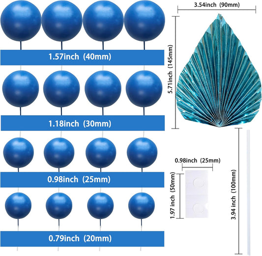 Ephlyn 28Pcs Paper Palm Fan Cake Topper Balls Cake Pick for Baby Shower Wedding Bridal Shower Birthday Party DIY Party Cake Decorations Supplies Dark Blue