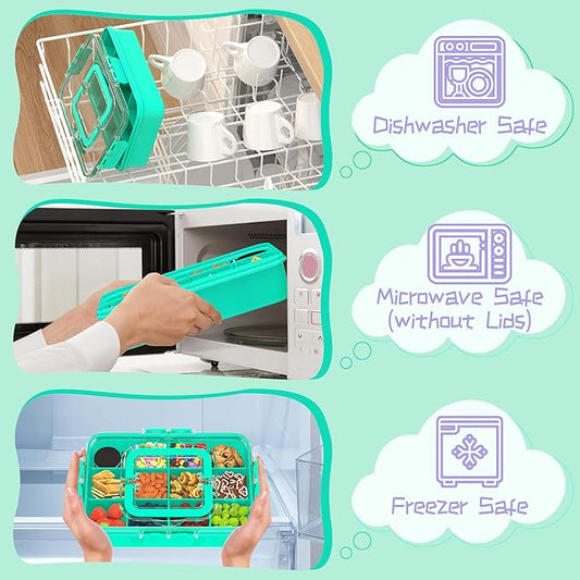 Snack Box Container for Kids - Adjustable 12-Compartment Snack Containers, Reusable Bento Box, Dishwasher Safe, BPA-Free, Perfect for School, Travel, Camping & Picnic, Green