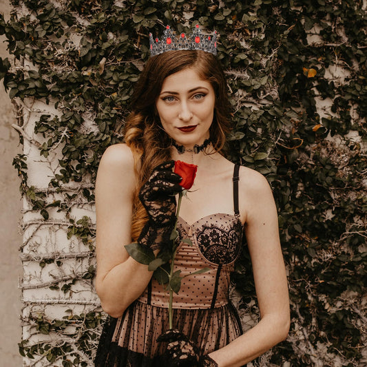 Didder Red and Black Gothic Vampire Queen Crown Birthday Tiara Medieval Renaissance Party Prom Queen Tiaras and Crowns for Women and Girls Halloween Costume Headpiece Hair Accessories