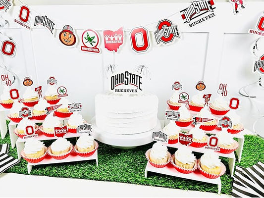 Ohio State Party Supplies for OSU Football, Birthday Gift, Graduation Party Banner and Cake Toppers (42 Pieces) (Ohio State Buckeyes)