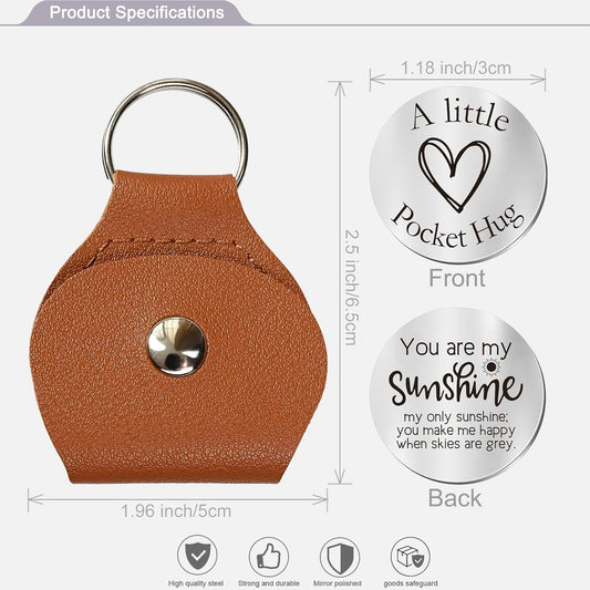 OUMILAN Pocket Hug Token Gifts for Men Boyfriend Girlfriend Inspirational Gift for Son Daughter Brother with Leather Keychain