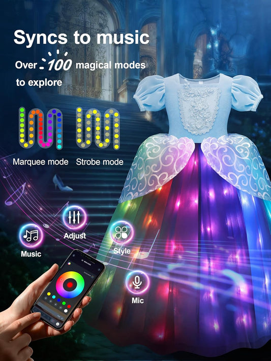 Princess Dress Up Clothes, Syncs with Music, App-Control, RGB LED Light Up Princess Dress for Girls with Accessories