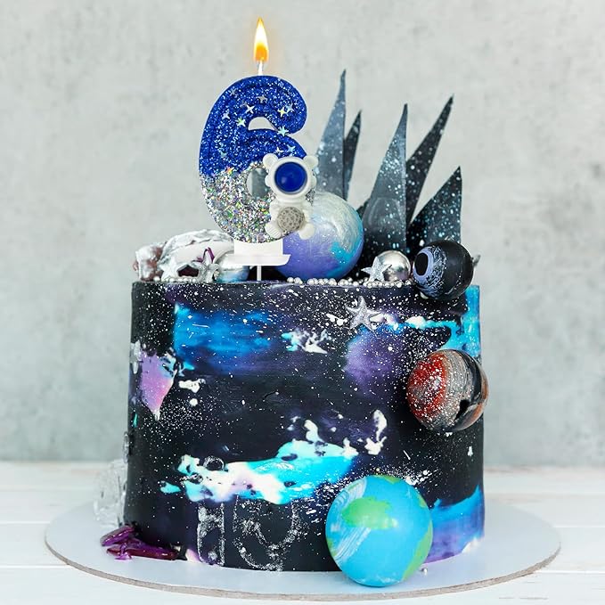 HXOUSE Astronaut 6th Birthday Candle - Space Universe Sparkler 6 Candle for Birthday Cake Boy, Topper for Party Decorations Anniversary Celebrations (Number 6)