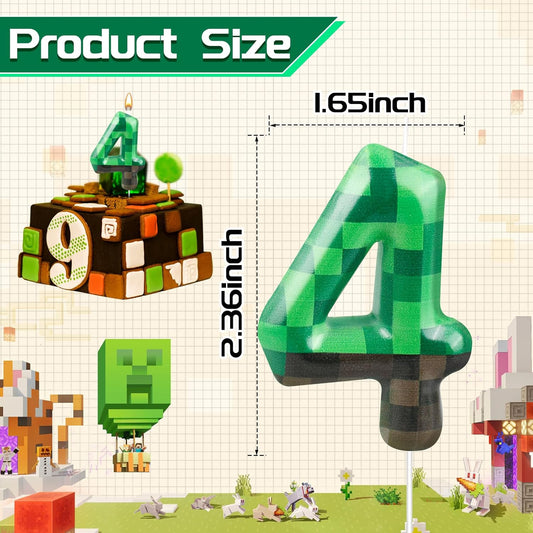 TNT Themed Birthday Cake Candle Number 4 Dynamite Themed Green Candle Cake Topper for Pixel Theme Birthday Party Decoration