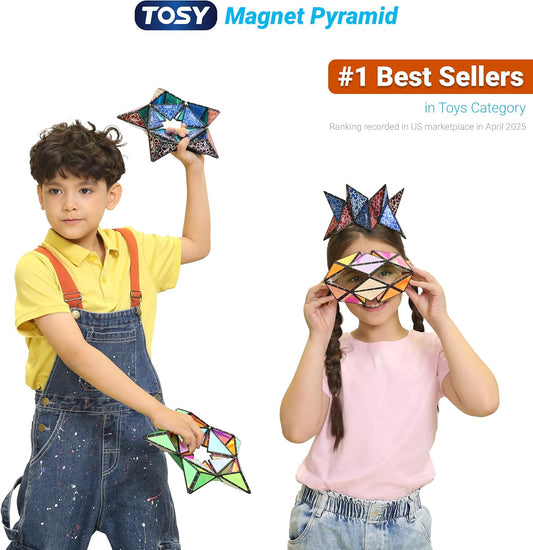 TOSY Magnet Pyramid Glow - 1 Cube Transforms into 1 Billion Shapes, 12 Pieces, 243 Rare Earth Magnets, Glowing, Holographic Design Magnet Tiles Creative Puzzle STEM/STEAM Toy