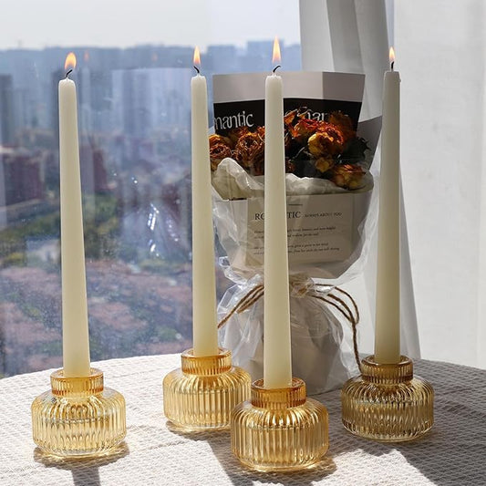 Woho Gold Candlestick Holder Set of 4, Tapered Candlestick Holders for Table Centerpiece, Glass Taper Candle Holders Bulk for Wedding Dinning Party