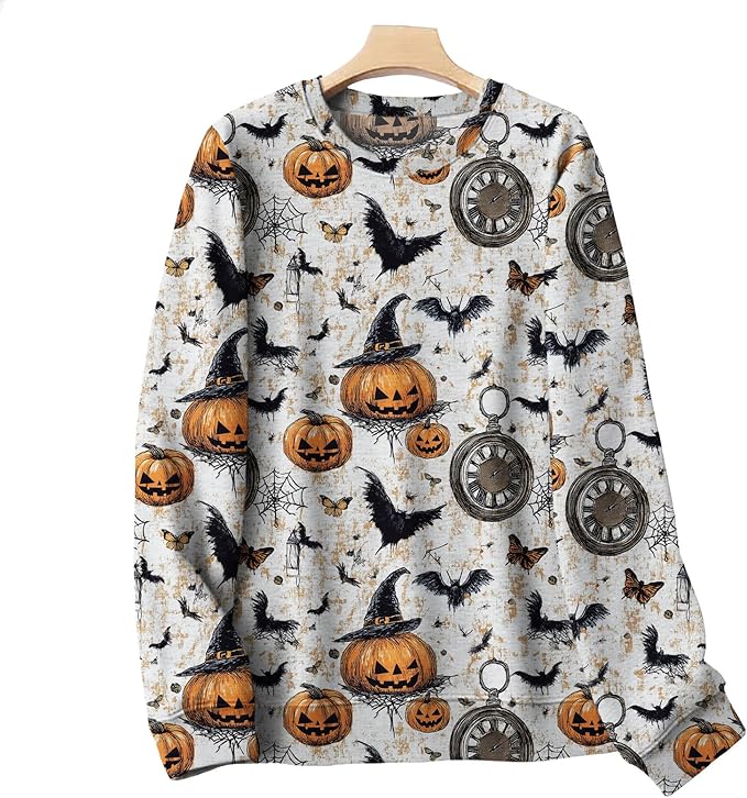 LIZALIG Pullover Cute Sweatshirt Orange Skeleton Fall Festive FunWomens Design Bat Holiday Party Outings Pumpkin Print