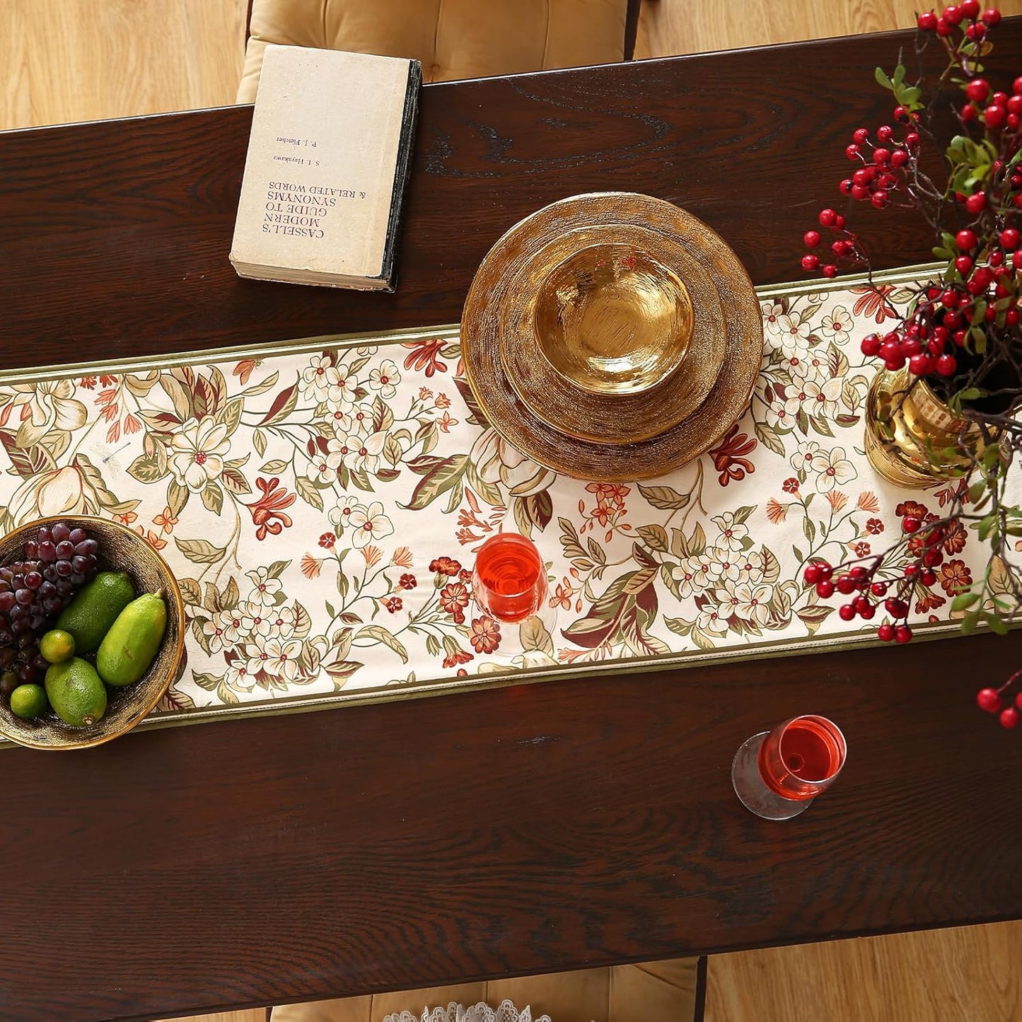ISAENNE Designer Bohemian Luxury Velvet Extra Long Table Runner 118 Inches,Farmhouse Floral Pattern Decor Table Runners for Dining Tables,Thanksgiving,Kitchen Tables,Christmas,12"*118"-Grace A