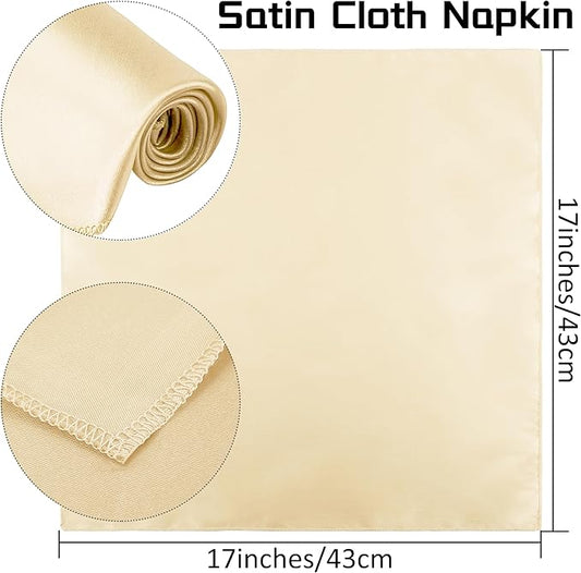 Aneco 12 Pieces Satin Napkins Soft Dinner Napkins Square Weddings Table Napkin 17 x 17 Inches for Restaurant Weddings Party Dinner Decoration (Champagne)