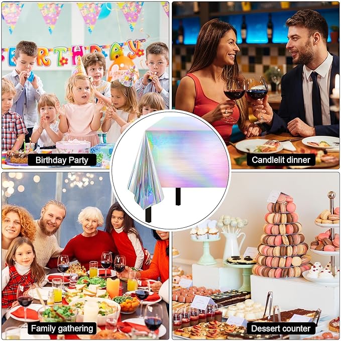 Iridescent Party Decorations,132 Pcs Disposable Iridescent Party Plates Cups Knives Spoons Forks for Party Supplies Birthday Wedding Outdoor Picnic,Disposable Plastic Tablecloths for Home Dinner Decor