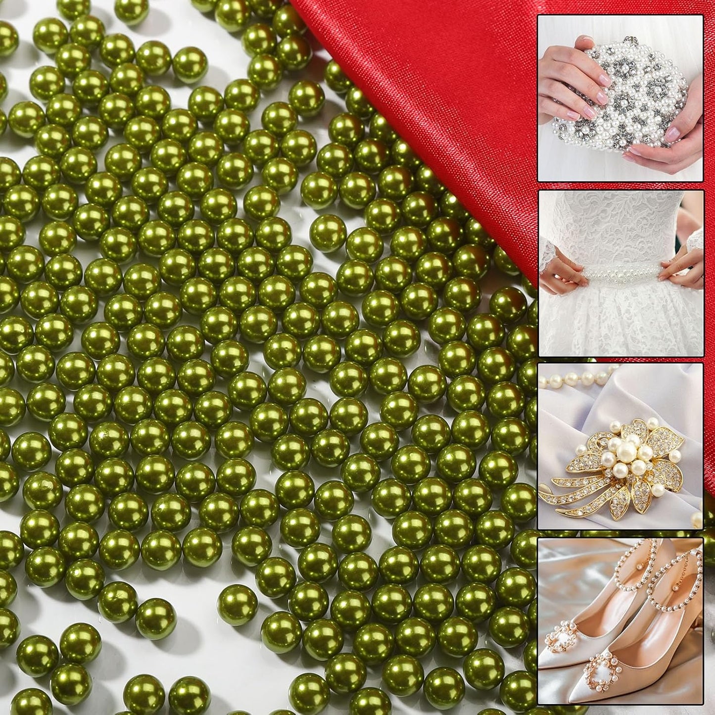 980pcs Undrilled Holeless ABS Faux Pearl Beads for Vase fillers, No Hole Round Pearls for Cosmetic Boxes, DIY Parts, Table Scatter, Wedding, Birthday Party Home Decorating (Oliver Green, 8mm)