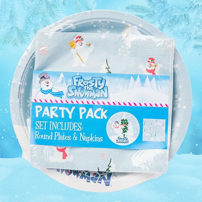 Silver Buffalo Frosty the Snowman Christmas 32 Pack Partyware Disposable Paper Plates and Napkins