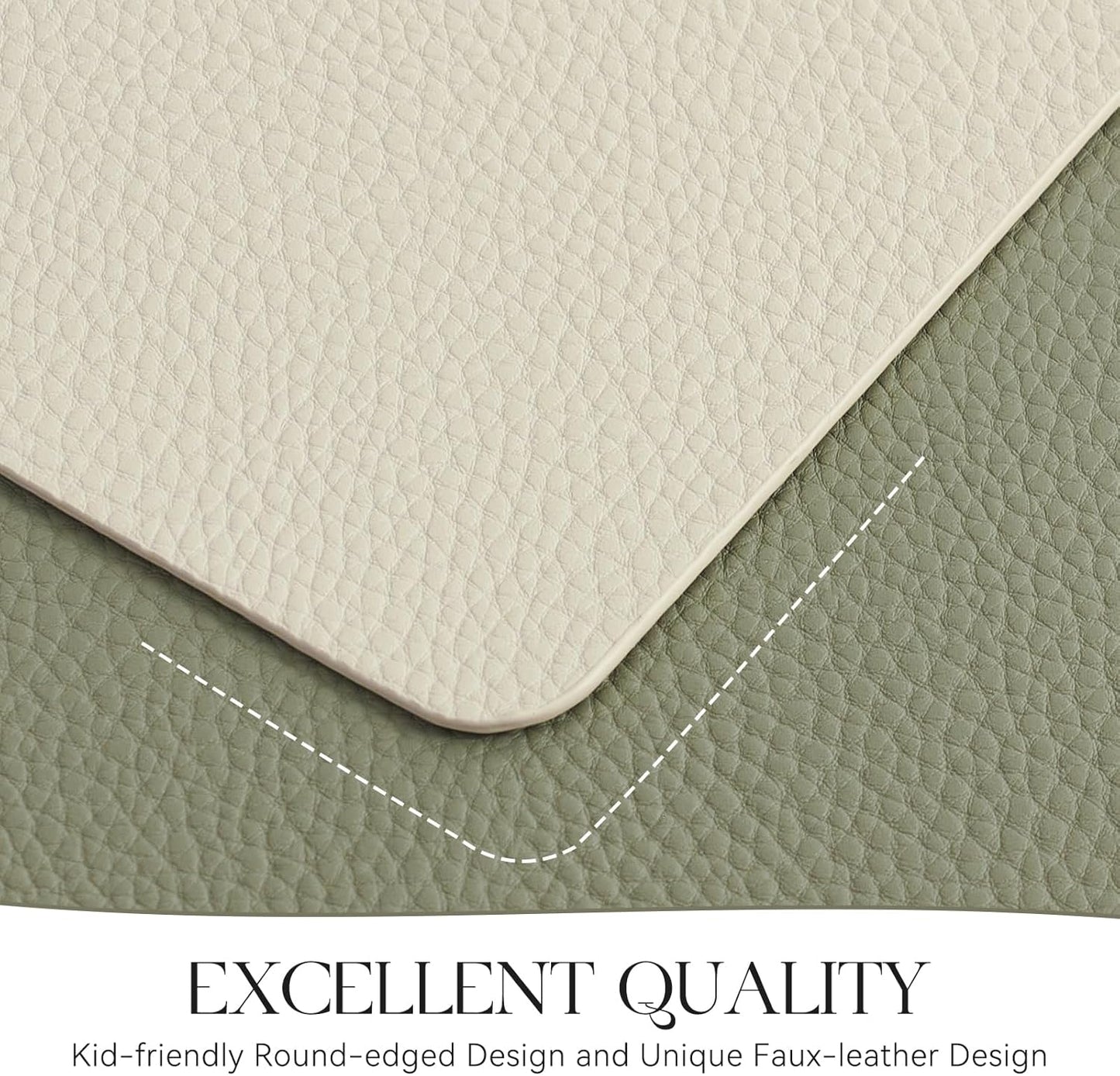 MOSAYT Vinyl Placemats Set of 8, Heat Resistant Place Mats 100% Waterproof Washable & Wipeable Faux Leather Reversible Table Mats for Kitchen Dining Party Indoor Outdoor, 12" x 17", Beige/Sage Green