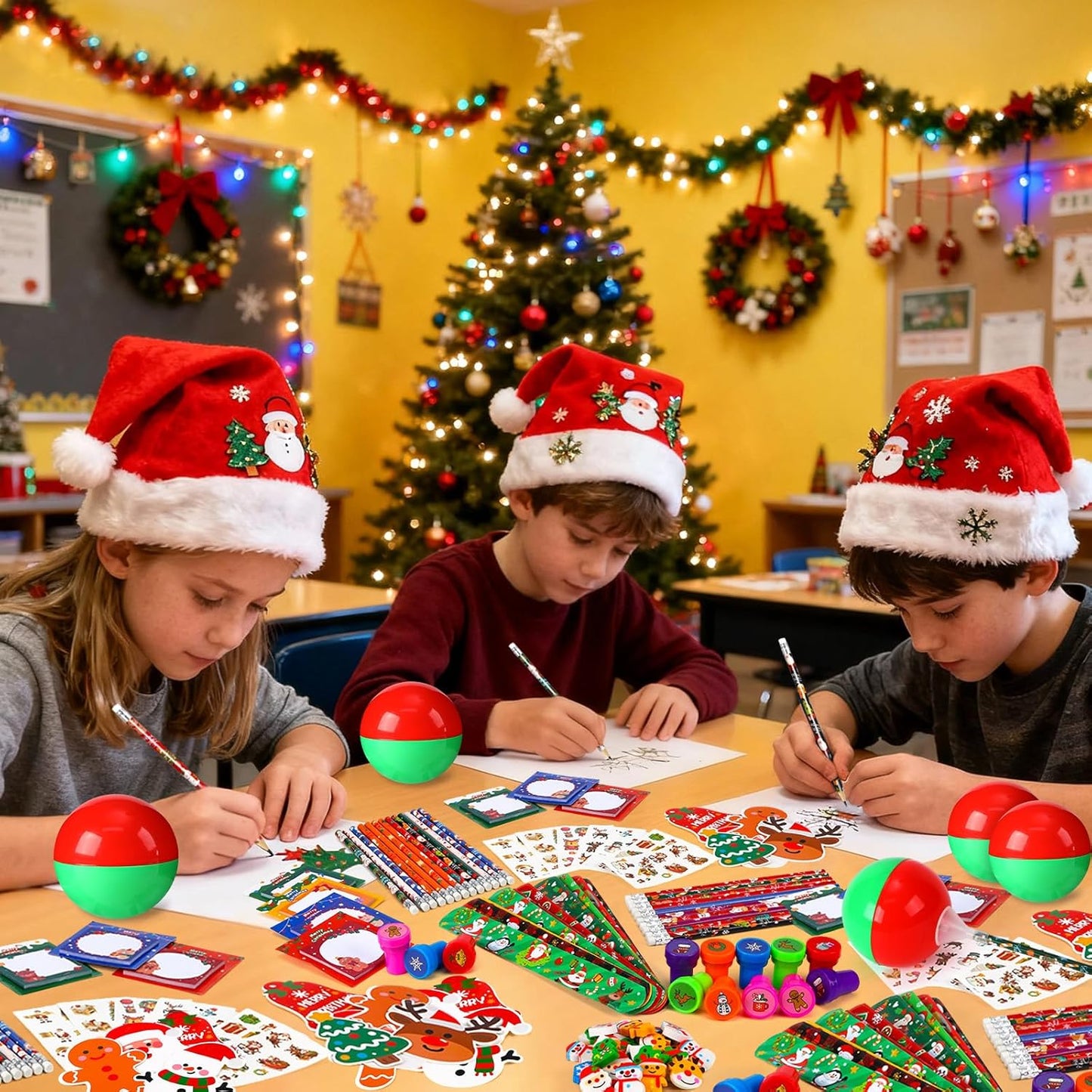 216Pcs Giant Lollipop Christmas Classroom Gifts for Kids, 24 Set Giant Lollipop with Pencils, Stickers, Erasers for Classroom School Exchange Christmas Party Favors Supplies