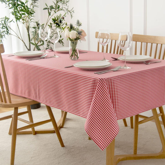 maxmill Checkered Rectangular Tablecloth Water Resistance Antiwrinkle Spillproof Heavy Weight Soft Gingham Plaid Table Cloth for Banquet Christmas Party Holiday Dinner, 60 x 104 Inch Red White