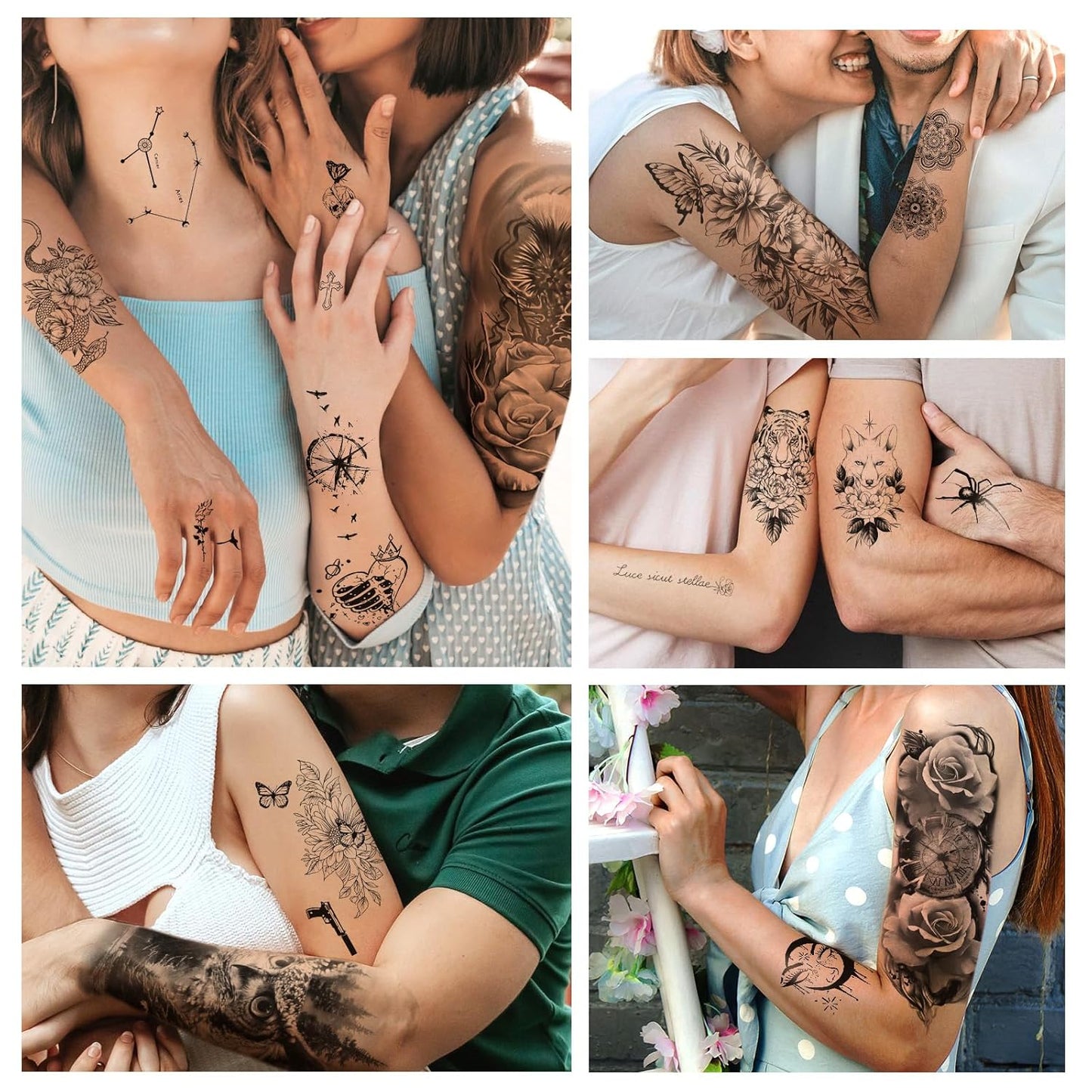 Yazhiji 77sheets Waterproof Temporary Tattoo for Girls or Boys Kids 17sheets Larger Half Arm Lion Wolf Owl Elk Snake Butterfly Rose Fake Tattoos for Men or Women And 60 sheets Tiny Tattoo Sticker