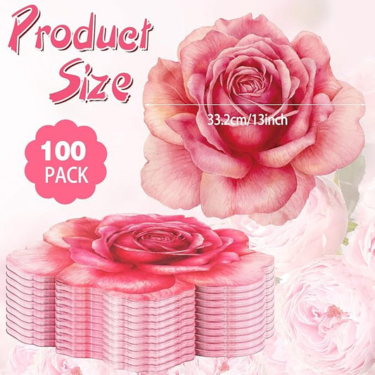 Sinmoe 100 Pack Disposable Paper Placemats Bulk 13 Inch Paper Charger Place Mat Party Charger Plates Table Place Mats for Dinner Wedding Birthday Baby Shower Spring Dining Tableware(Rose Flower)