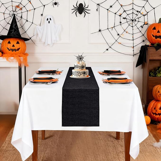 B-COOL Black Burlap Table Runners 2 Packs Halloween Table Runner Burlap Fabric for Wedding Party Holiday Dining Table Centerpiece Decor 13x108 Inch