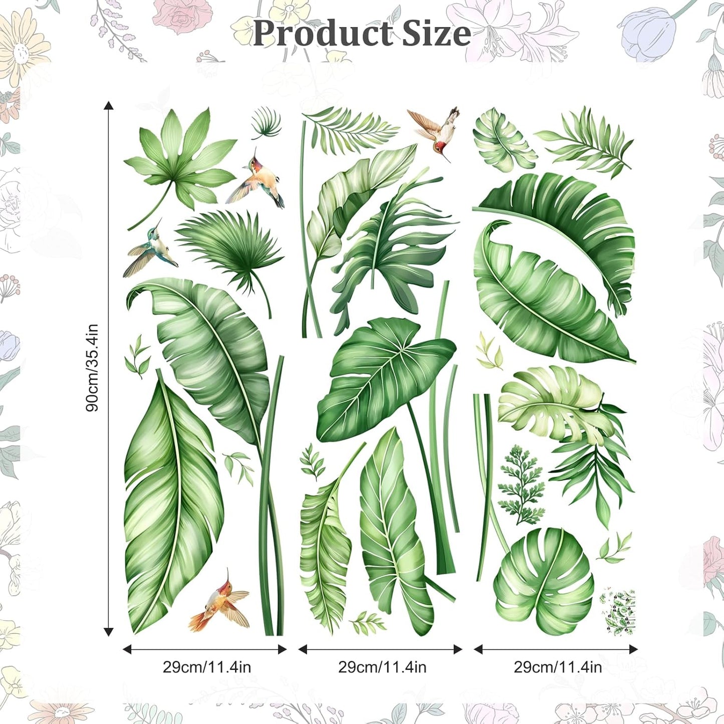 Large Palm Leaves Wall Decals, Tropical Plants Wall Stickers Boho Green Peel and Stick Wall Decal Self Adhesive Wall Art Sticker for Aisle Bedroom Office Sofa Backdrop Home Decor