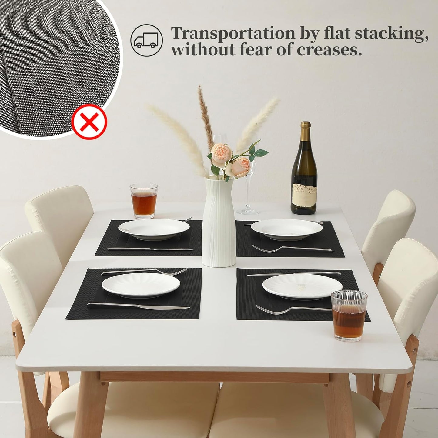 Leetaltree Black Frame Placemats Set of 12 - Heat Resistant Non-Slip Place mats for Dining Table, Washable Durable PVC Vinyl Woven Table Mats(Black Frame, 12)