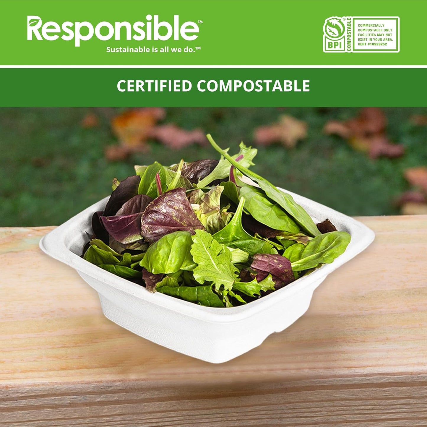 100% Compostable Square Serving Bowls, 24 oz Disposable Paper Bowls, Microwave Safe, Freezer Safe, Soup Safe, No Plastic, Eco-Friendly, Tree-Free, No PFAS. White (400 Count)