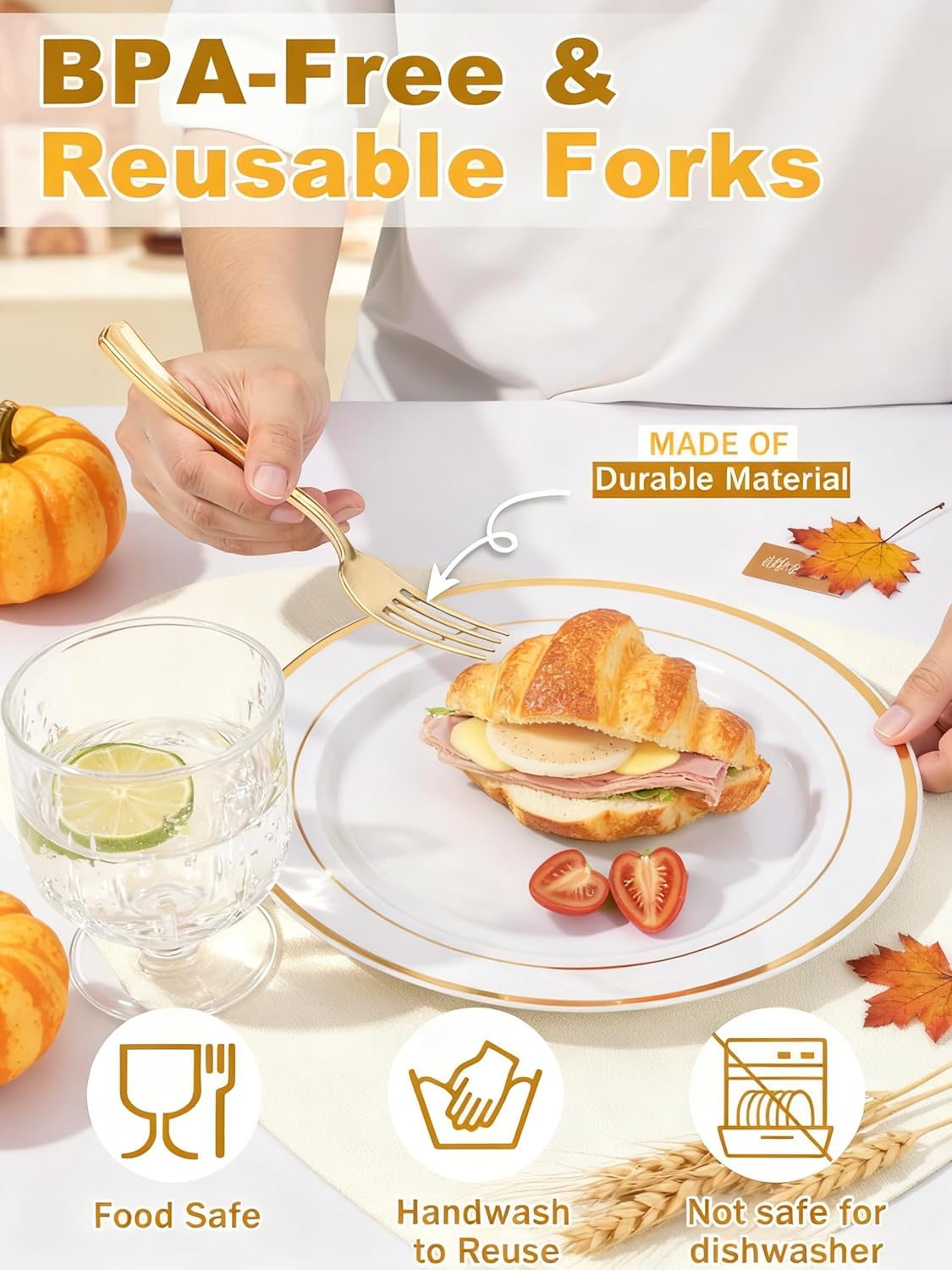 WDF 300PCS Gold Plastic Forks - Heavy Duty Gold Forks Disposable - Sturdy&Durable Plastic Silverware Bulk for Wedding/Thanksgiving Party/Daily Using