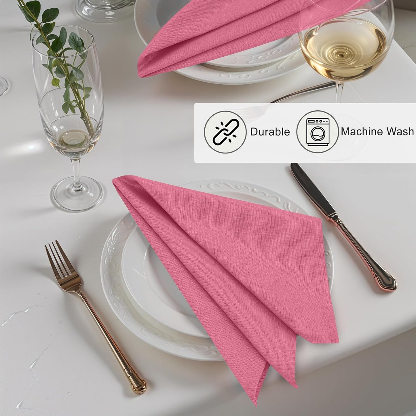 Ruvanti Linen Napkins Set of 12, 18x18 Cloth Napkins, Cotton Linen Blend Napkins Cloth Washable, Soft, Reusable Dinner Napkins for Wedding, Parties, Christmas, Thanksgiving, Everyday Use - Pink