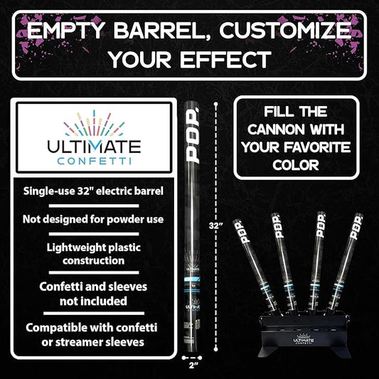 Ultimate Confetti - 32” Electric Empty Barrel Confetti Popper Cannon, Empty Single-Use Barrel for Confetti or Streamers, Shoots 25–35 ft, Requires EC-1 or EC-4 Confetti Machine to Activate