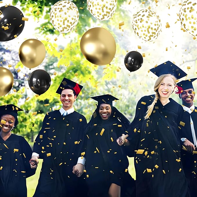 Zesliwy Black and Gold Confetti Balloons, 50 Pack Gold Metallic and Black Latex Balloons for Birthday Graduation Anniversary New Year Party Decorations