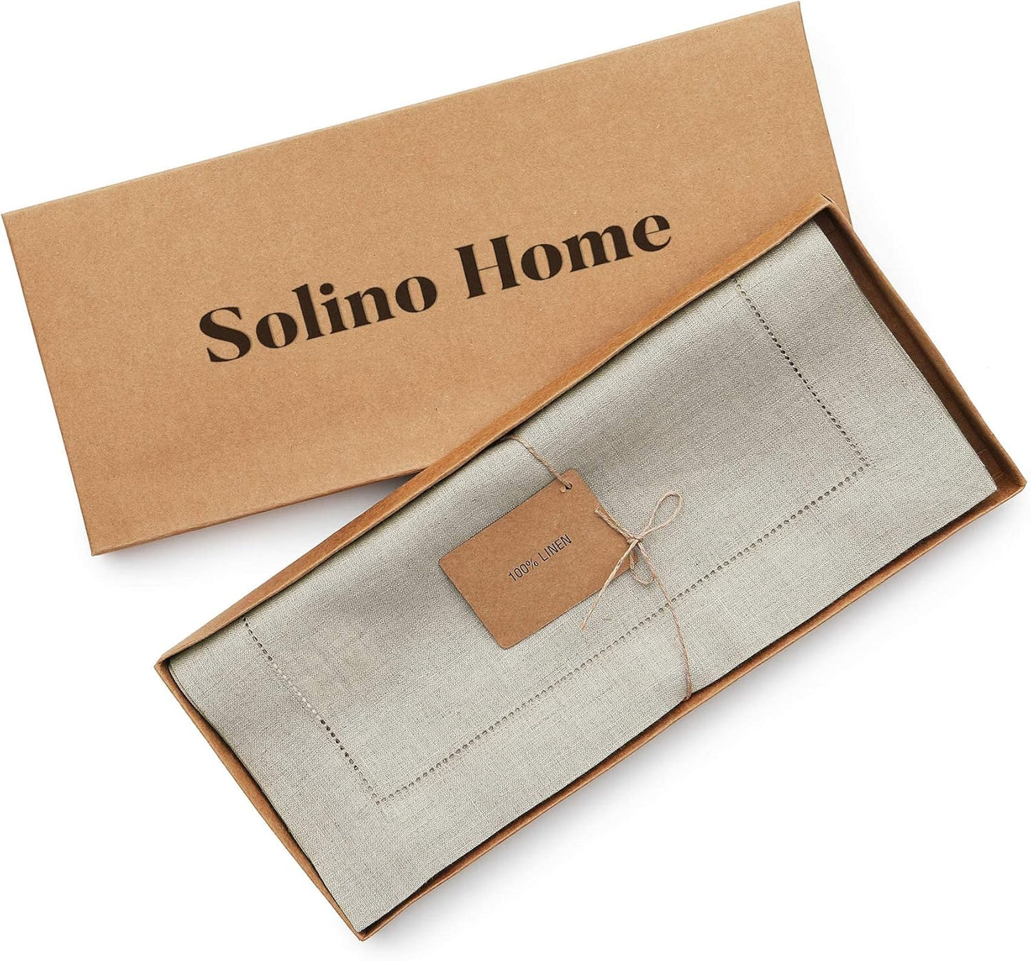 Solino Home Linen Natural Table Runner 90 Inches Long - 100% Pure Linen Hemstitch 14 x 90 Inch Table Runner for Dining, Fall, Autumn, Thanksgiving, Christmas - Classic Hemstitch