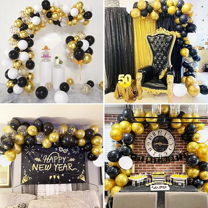 Black and Gold Balloons 60pcs 12Inch Metallic Gold Confetti Black White Latex Balloons for Birthday Graduation Decorations New Year Eve Festival Party Supplies