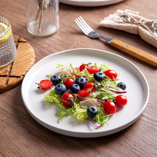 AmorArc Ceramic Dinner Plates Set of 6, Wavy Rim 10.5 Inch Stoneware Dish Set, Large Dinnerware Plates for Kitchen-Microwave&Dishwasher Safe, Scratch Resistant-Reactive Glaze Matte White