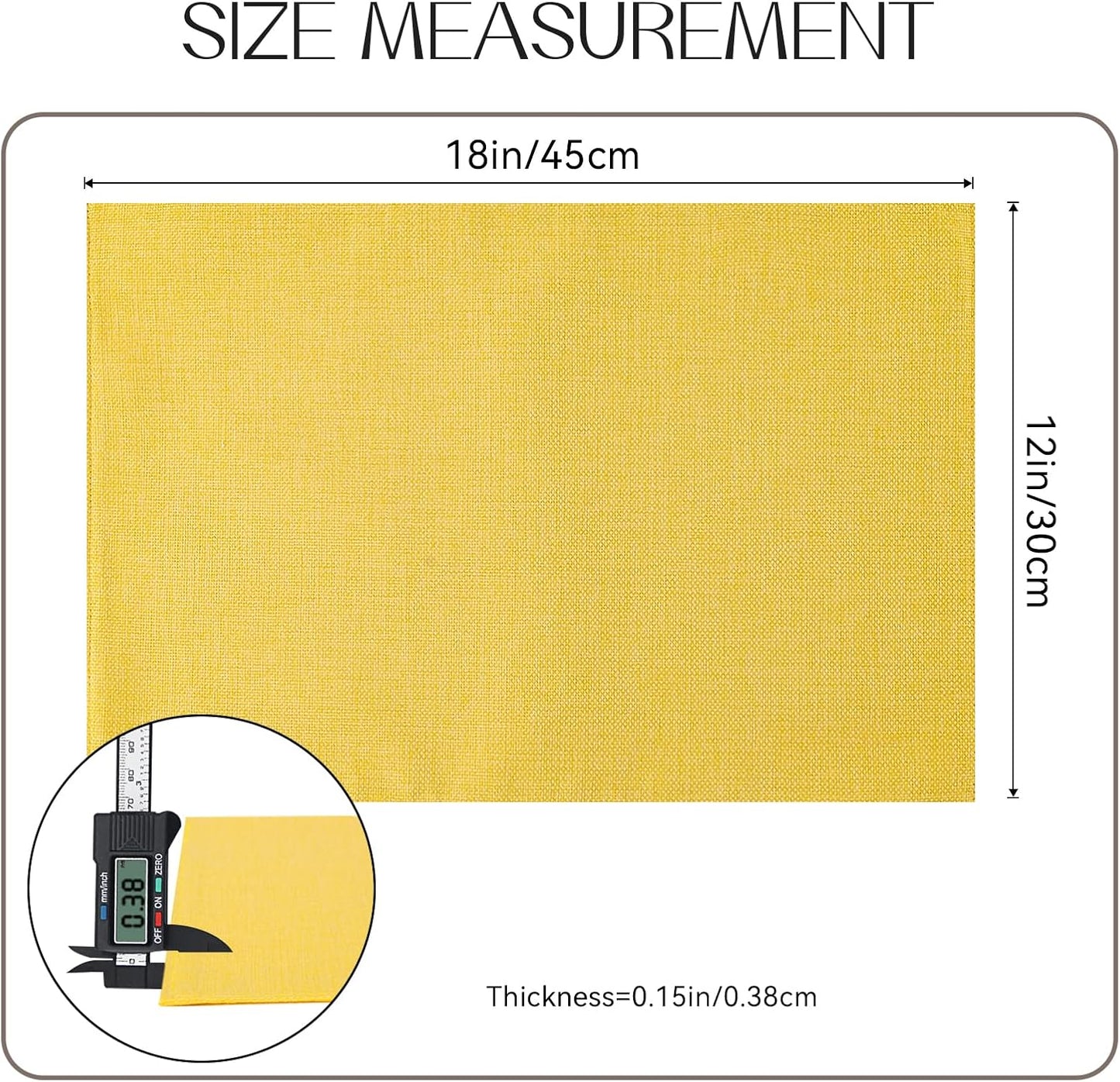 Romanstile Cloth Placemats Set of 8-12 x 18 Inch, Heat Resistant Double Layered Thickened Burlap Place Mats, Washable Faux Linen Farmhouse Table Mats for Kitchen/Dining/Party/Outdoor, Yellow