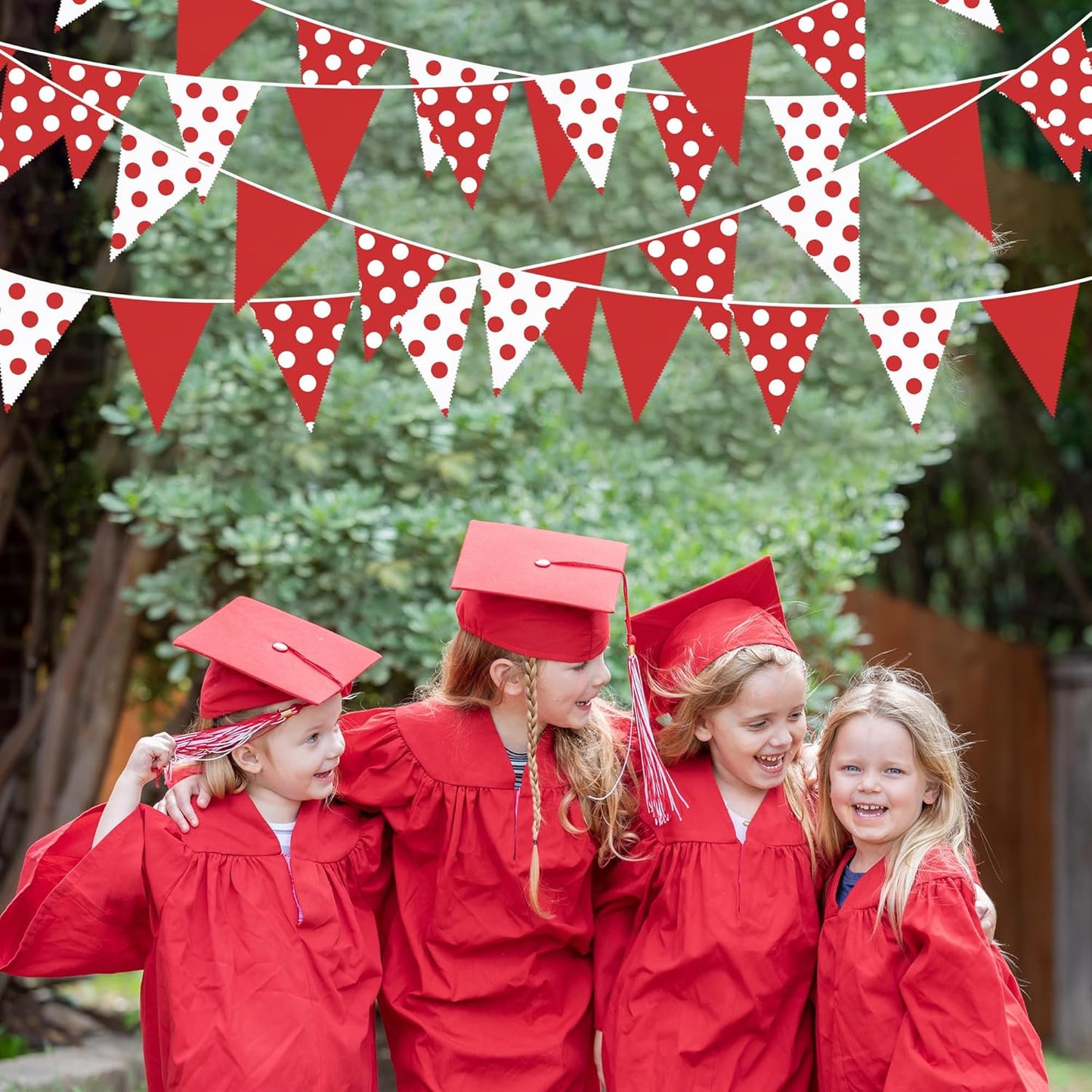 32Ft Red Party Decorations Red Fabric Pokal Dot Pennant Triangle Banner Flag Bunting Streamer Garland for Birthday Wedding Baby Shower Anniversary Ladybug Party Home Outdoor Garden Decor Supplies