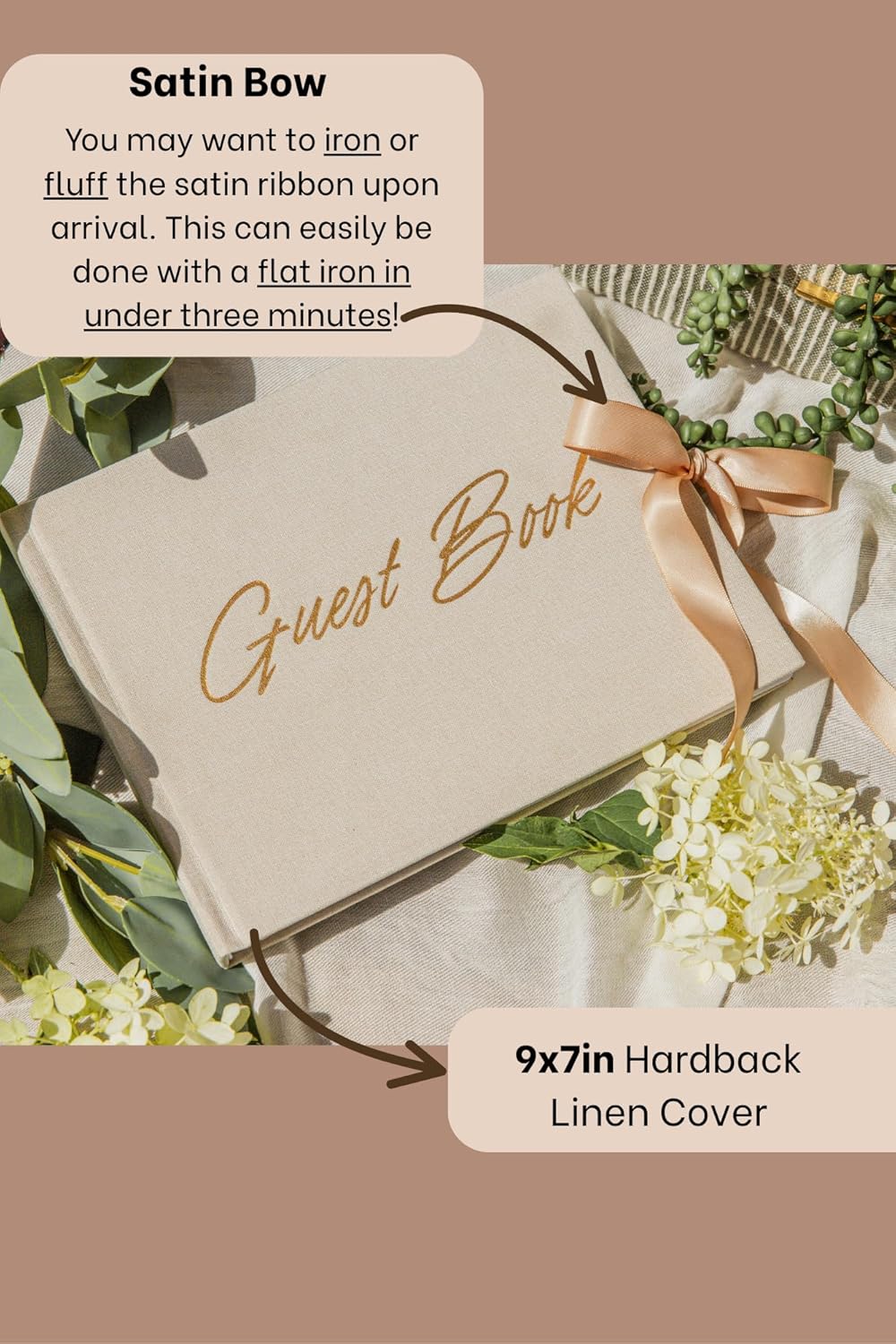Elegant Wedding Guest Book-Wedding Memory Book w/Keepsake Pocket+Bow Closure, 9x7in Linen Cover, 150 Lined Pages - Party Essentials for Weddings, Bridal/Baby Shower, Funeral and Other Special Events