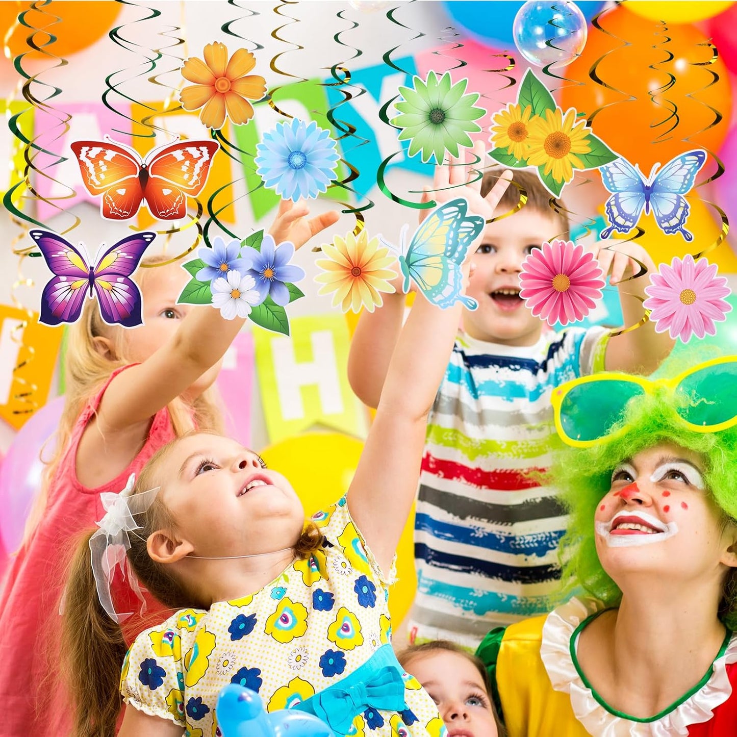 36 Pcs Butterfly Flower Party Decoration Hanging Swirl Streamer Hanging Ceiling Paper Flora Butterfly Decoration for Summer Spring Wedding Home Garden Girl Birthday Baby Shower Tea Party