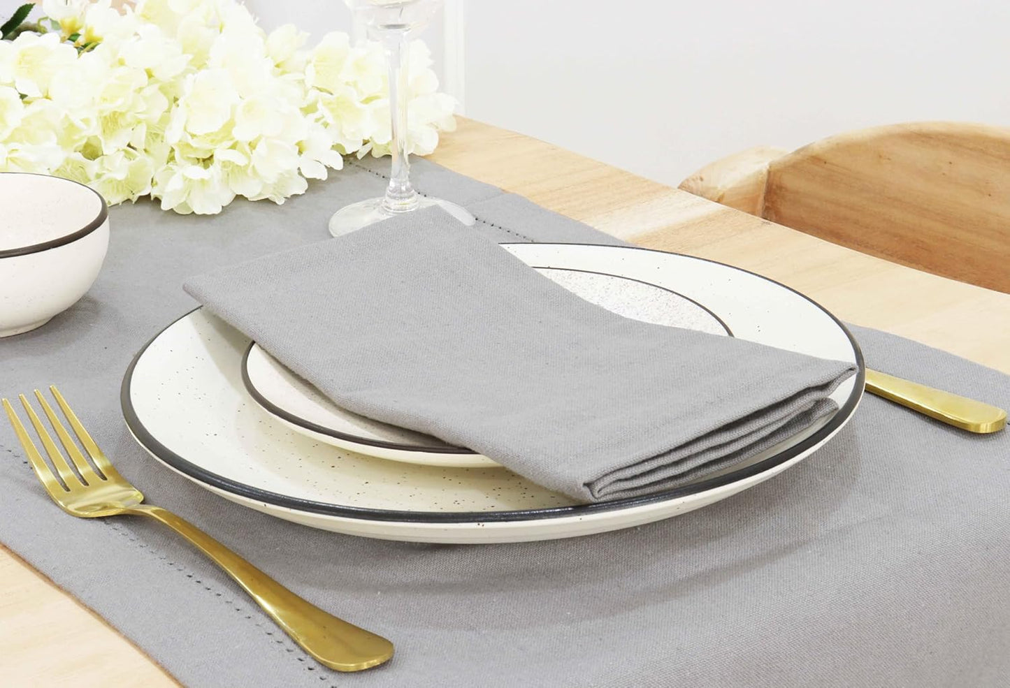 PurpleEssences Set of 6 Cloth Dinner Napkins 100% Cotton 18x18 Inch - Soft Durable Washable - Ideal for Farmhouse Party Fall Thanksgiving - Perfect Everyday Use Table Linen - Ash Grey