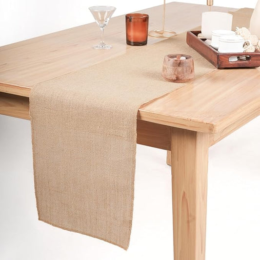RAJRANG Jute Table Runner Long Burlap Roll Fabric for Party Dining Room Kitchen Wedding Fall Decoration (Natural, L-1800 X W-12)