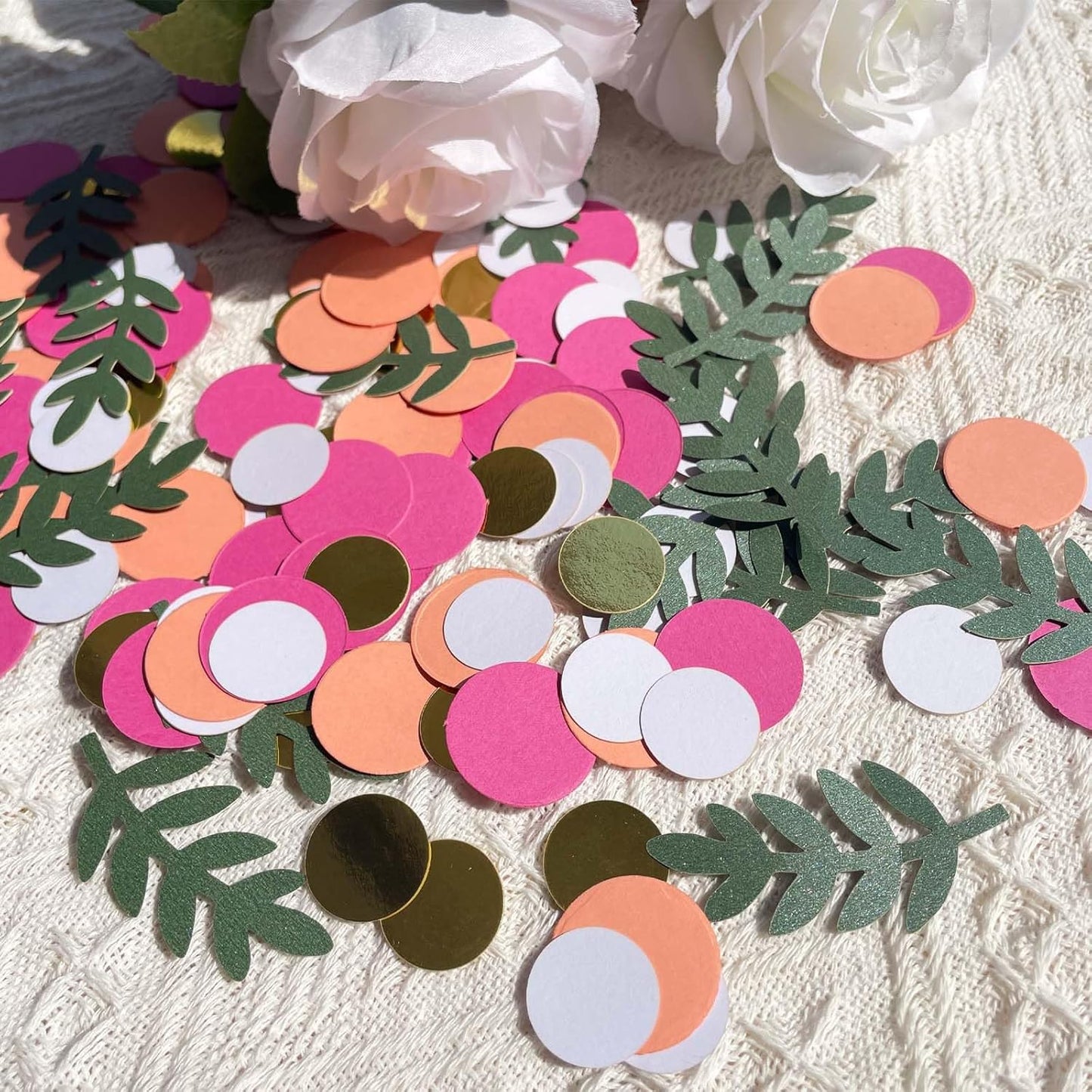 200 Pcs Table Confetti - Green Eucalyptus Branches, Greenery and Gold Scatter Decor for Baby Showers, Bridal Showers, Weddings