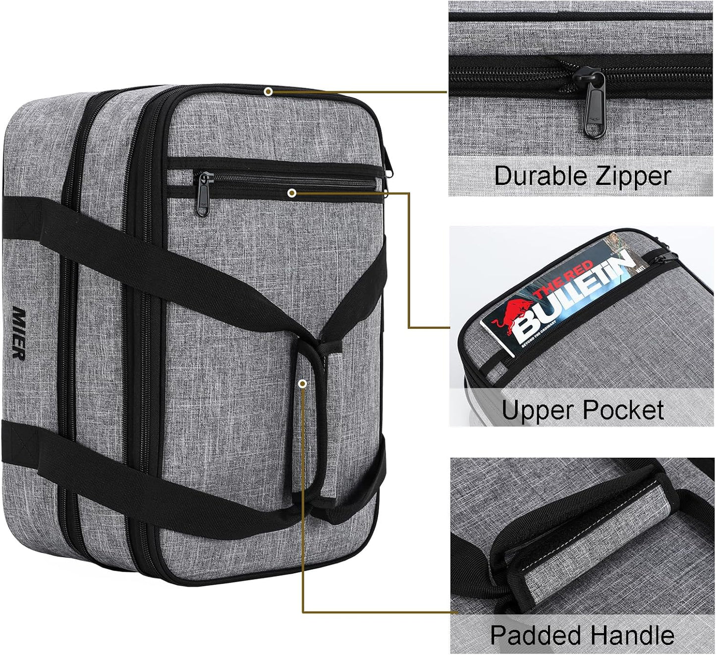 MIER Insulated Double Casserole Carrier Thermal Lunch Tote for Potluck Parties, Picnic, Beach, Fits 9 x 13 Inches Casserole Dish, Expandable by Mid Zipper, Gray