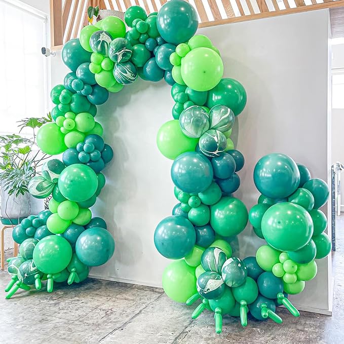 Green Balloons Different Shades Dark Emerald Hunter Forest Lime Metallic Green Latex Balloon Confetti Balloon for Patrick's Day Jungle Safari Birthday Baby Shower Themed Graduation Party Decor