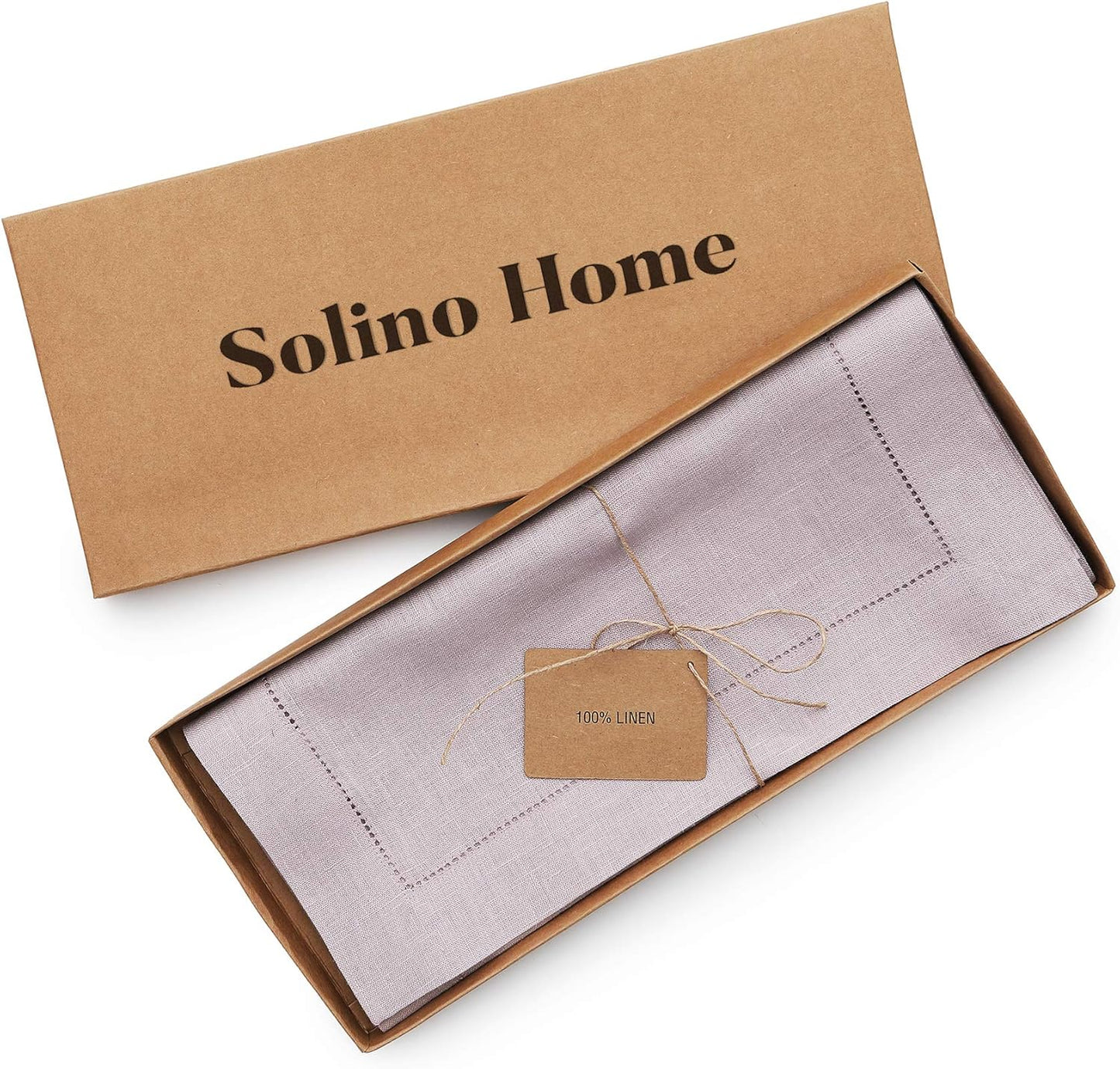 Solino Home Linen Lilac Table Runner 108 Inches Long - 100% Pure Linen 14 x 108 Inch Table Runner for Fall, Autumn, Thanksgiving, Christmas - Classic Hemstitch