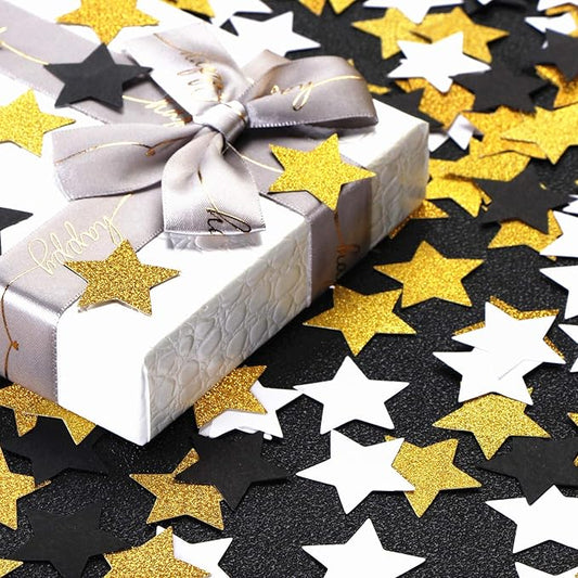300pcs Black White Gold Confetti,Glitter Paper decor Twinkle Little Star Table Confetti,Birthday Graduation 2025 Fathers Day Wedding Baby Shower Party Decorations Circle Dots Lasting Surprise
