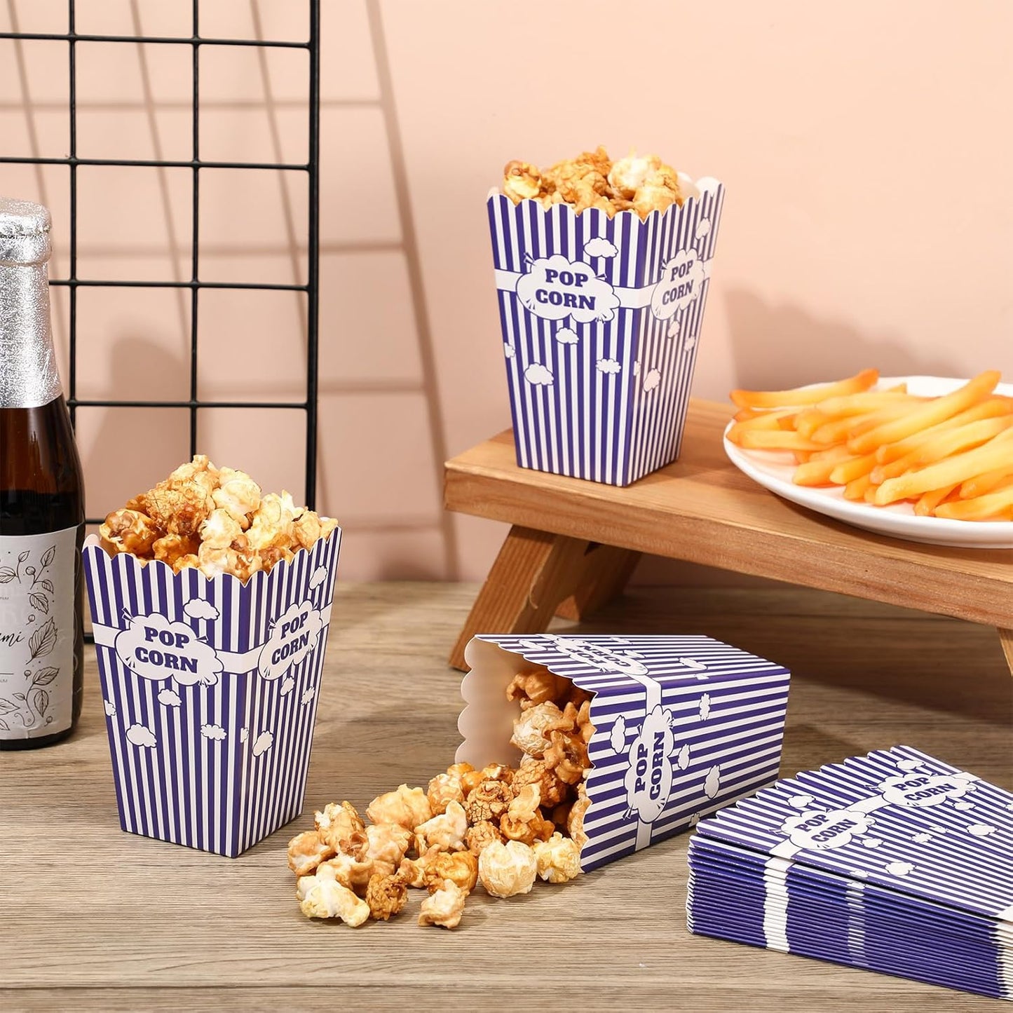 50 Pcs mini Stripe Popcorn Boxes Buckets and Container for Home for Graduation Carnival Summer Birthday Party Supplies (Purple)