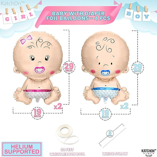 KatchOn, Gender Reveal Balloon - 29 Inch Pack of 4 | Baby Girl Baby Boy Balloons for Twin Gender Reveal Decorations | Boy or Girl Balloon, balloons for baby Shower Decorations | Twin Balloons