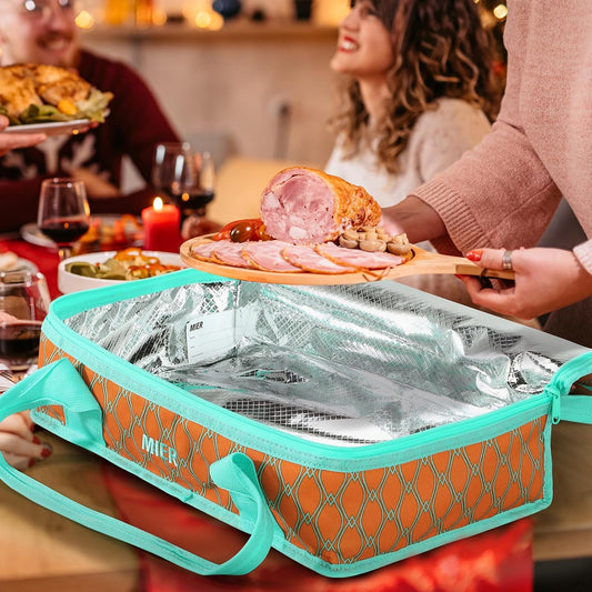 MIER Insulated Casserole Carrier for Hot or Cold Food Thermal Food Carrier Bag for Lasagna Potluck Parties Picnic Cookouts, Fits 9"x13" Baking Dish/Foil Pan, Orange