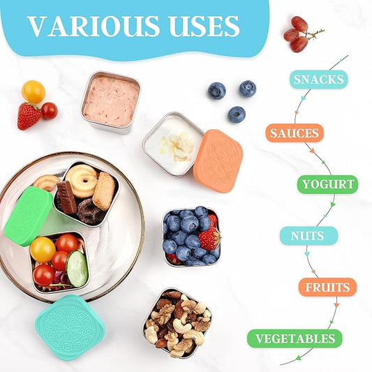 Stainless Steel Snack Containers for Kids,7.2oz Easy Open Leak Proof Reusable Snack Box Container with Lids,Small Lunch Containers for Meal Prep,School,Picnic and Travel-3Pack