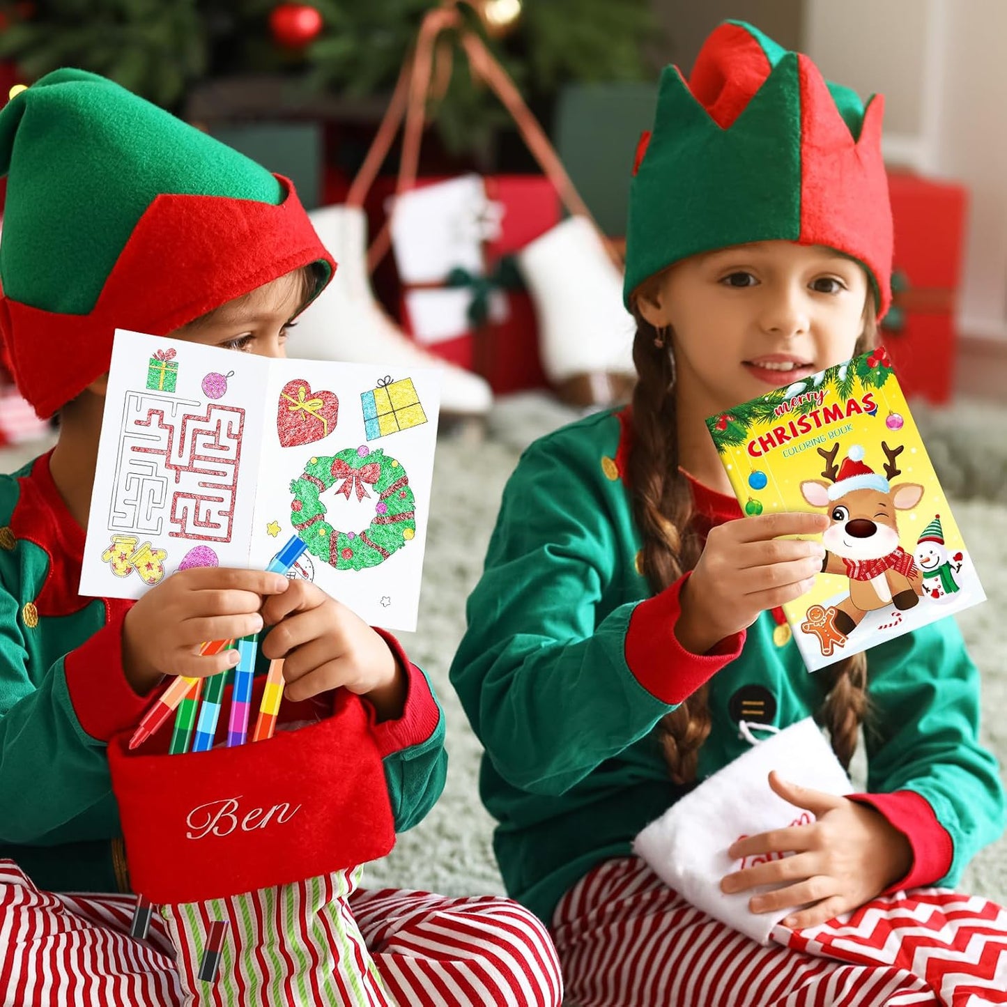 BenLouis 24 Pcs Christmas Mini Coloring Books Kids Xmas Party Favors Small Activity Books Bulk for Kids Holiday Stocking Goodie Bags Stuffers Return Gifts Classroom Travel